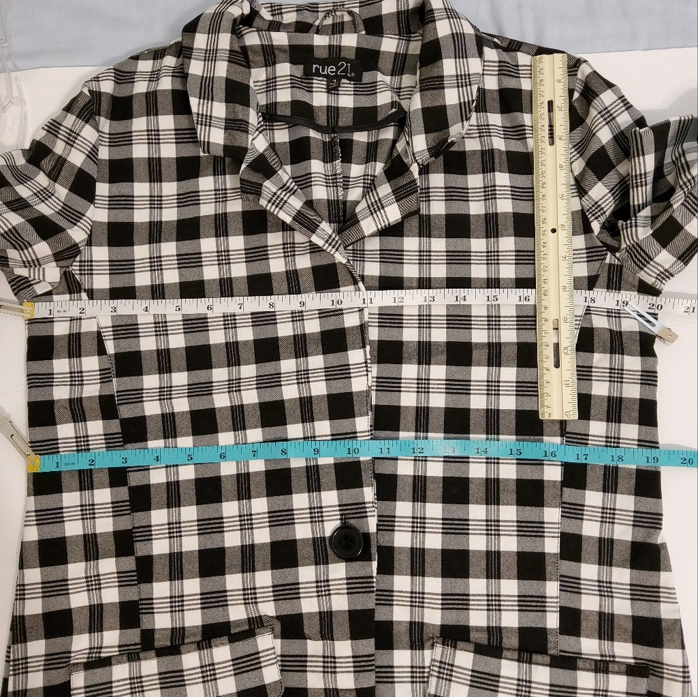 Rue 21 Plaid Print Black And White Long Sleeve Blazer Jacket Size M - Picture 5 of 9